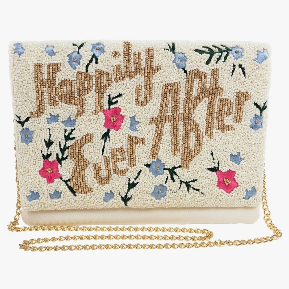 Embroidered Cream Clutch with Floral Design